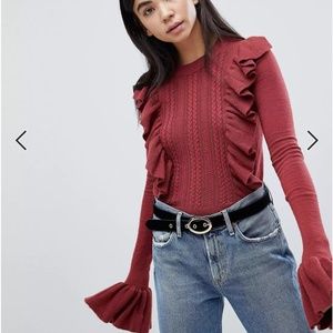 Fashion Union Sweater With Frill Sleeve & Ruffle